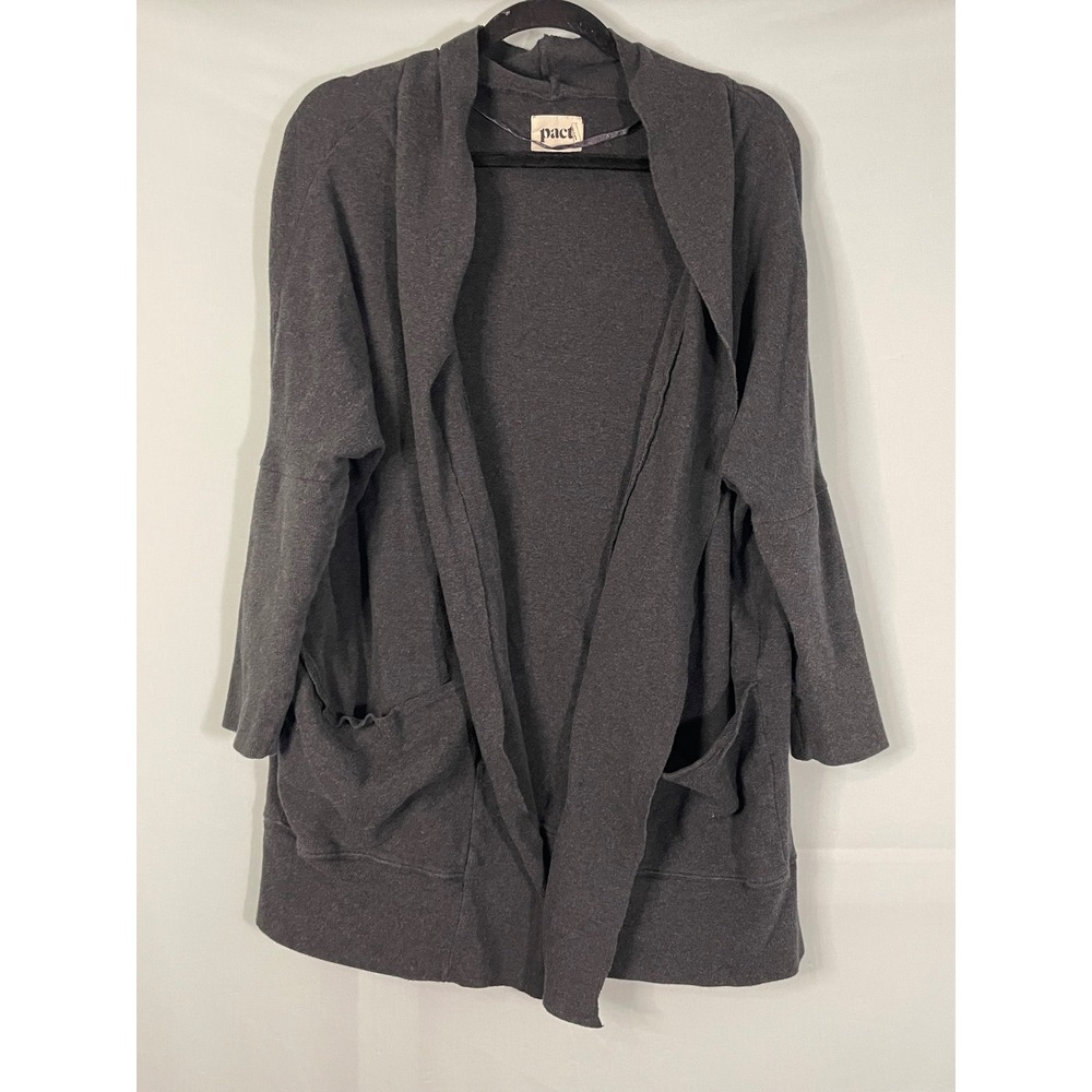 Pact Charcoal Gray Organic Cotton Open Front Long Sleeve‎ Cardigan Sweater L/XL